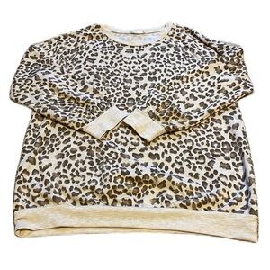First Love L tan and black animal leopard print crew neck pullover sweatshirt